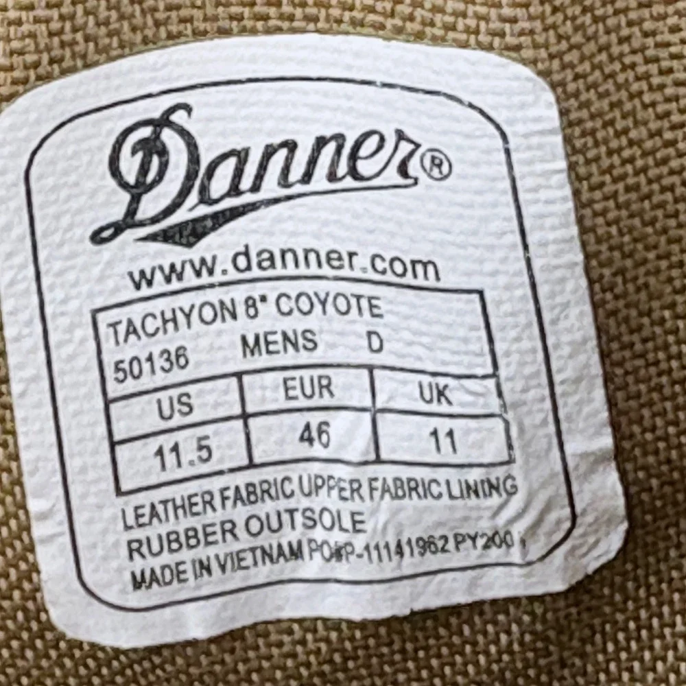 Danner Tachyon 8 Coyote Mens Tactical Military Boots 50136 Tan Sz 11.5 D Grunge